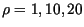 $\rho=1,10,20$